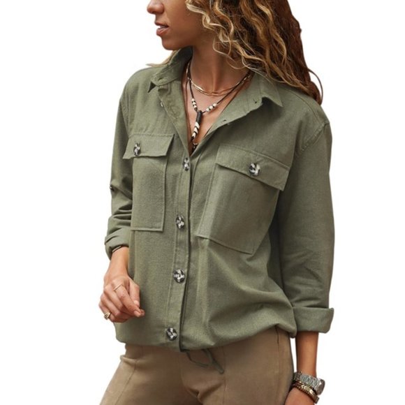 Tops - Green Buttoned Shirt with Pockets